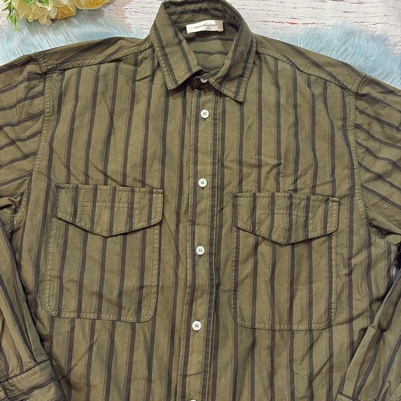 There Was One Green Black Stripe Button Down Top sz 44 - Picture 3 of 10